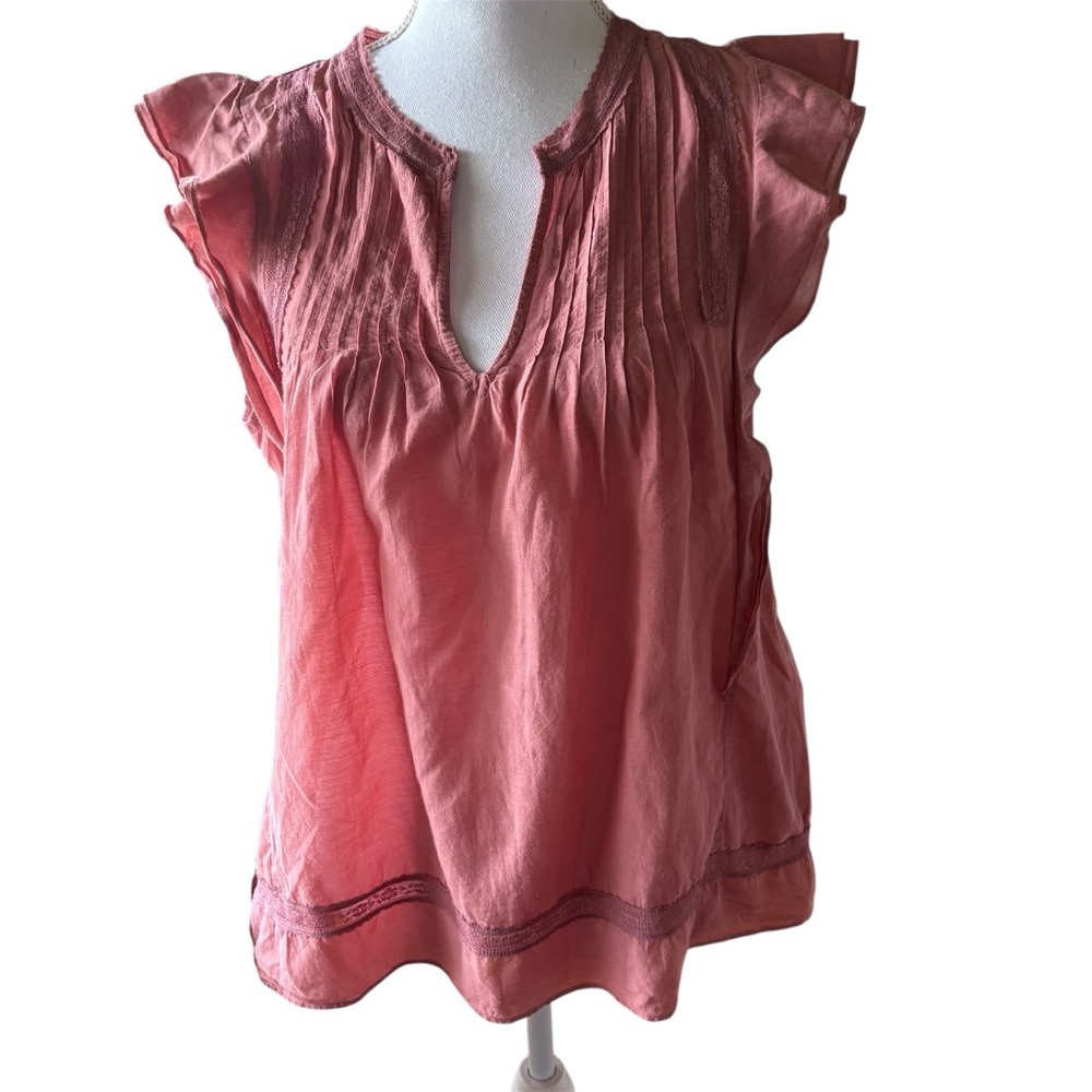 Lucky Brand Coral Ruffle Blouse